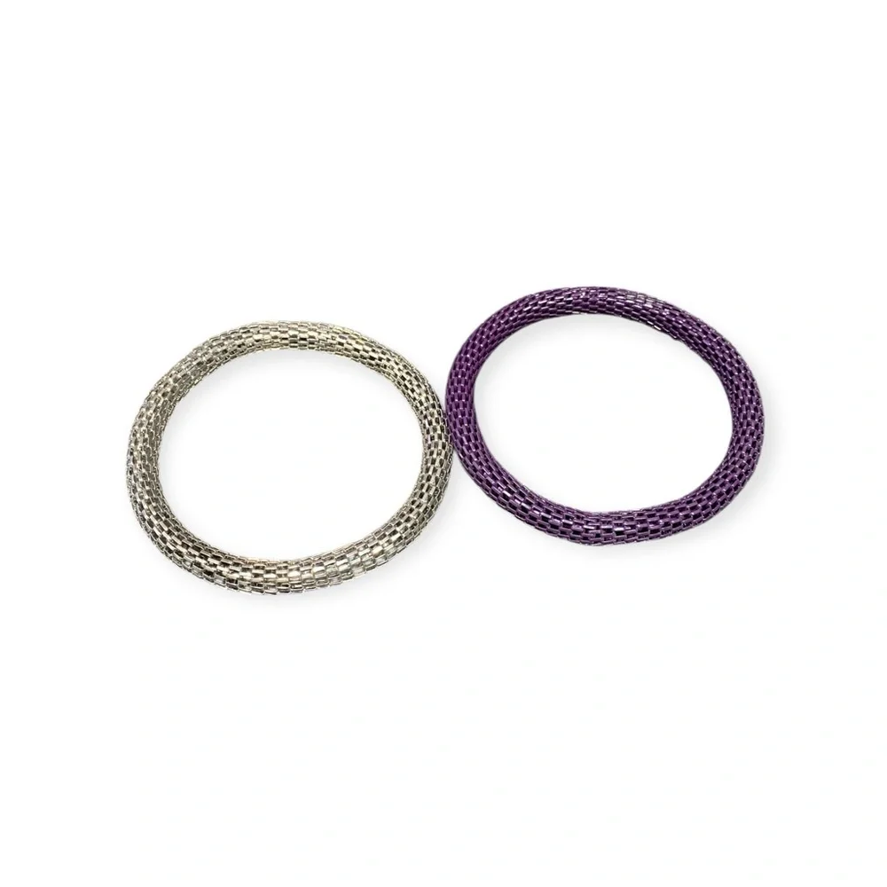 Elegant Silver and Purple Mesh Bangles